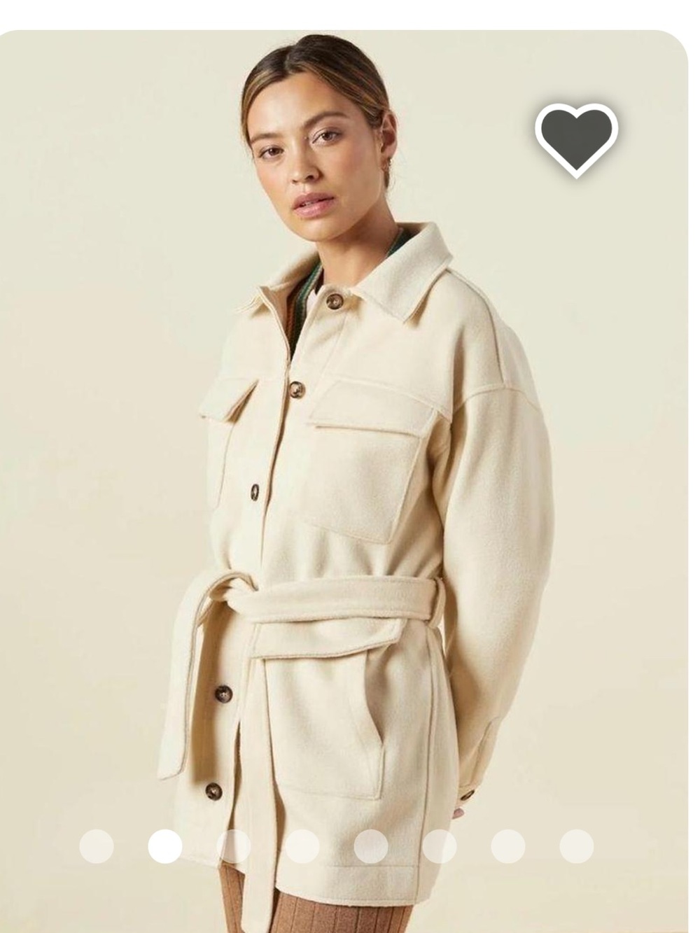 Monrow Cream Belted Wool-Blend Fleece Utility Belted Shacket Jacket XS